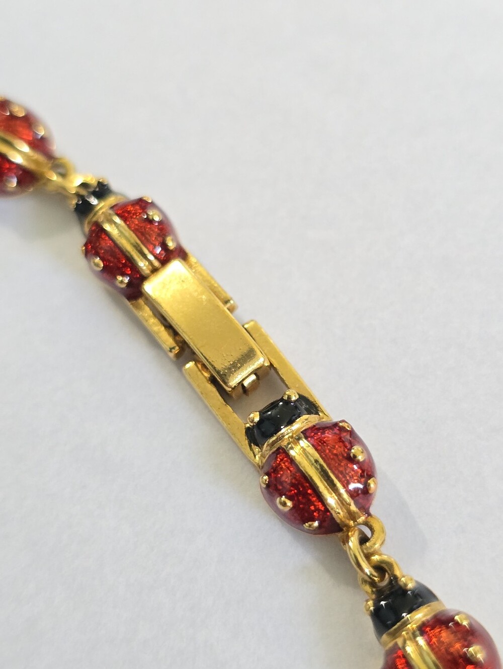 Vintage Lady Bug Enamel Tennis Bracelet Red And Gold Bug Link - Picture 4 of 7